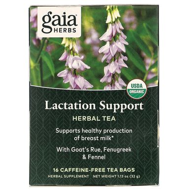 Підтримка лактації, чай для годуючих жінок, без кофеїну, Gaia Herbs, 16 чайних пакетиків, 1,13 унції (32 г)