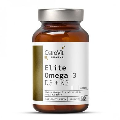 Элитная омега 3, витамин Д3 + витамин К2, PHARMA ELITE OMEGA 3 D3 + K2, OstroVit, 30 капсул купить в Киеве и Украине