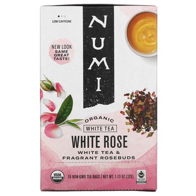 Органічний чай, білий чай, біла троянда, Numi Tea, 16 чайних пакетиків, 1,13 унц (32 г)