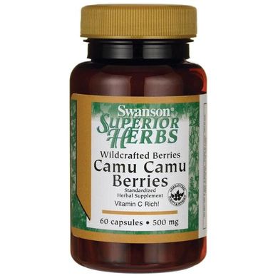 Ягоди Каму Камю в дикій природі, Wildcrafted Camu Camu Berries, Swanson, 500 мг, 60 капсул