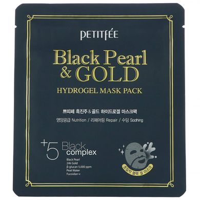 Гідрогелева маска для обличчя з золотом і чорним перлами, Petitfee, 5 шт по 32 г