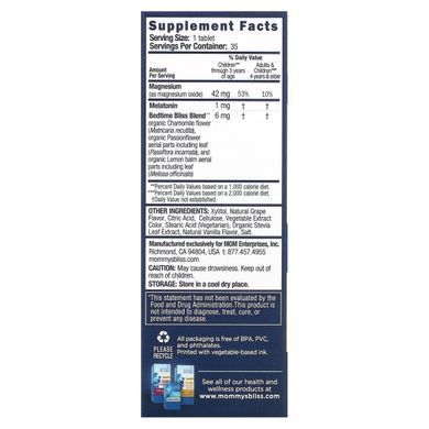Chewable Sleep Tablets for Children Melatonin + Magnesium for Children from 3 Years Natural Grape Mommys Bliss (Kids Sleep Chewable Melatonin + Magnesium Kids 3 Yrs+) 35 Chewable Tablets.