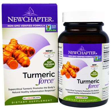 Куркума, харчова добавка на основі куркуми, Turmeric Force, New Chapter, 60 капсул в рослинній оболонці