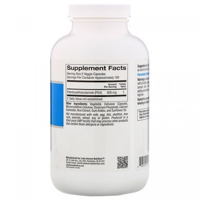 PEA (Palmitoylethanolamide), PEA (Palmitoylethanolamide), Lake Avenue Nutrition, 600 mg, 365 Vegetarian Capsules