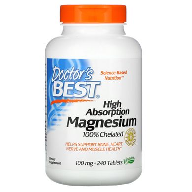 100% хелатований легкозасвоюваний магній, High Absorption Magnesium 100% Chelated, Doctor's Best, 100 мг, 240 таблеток