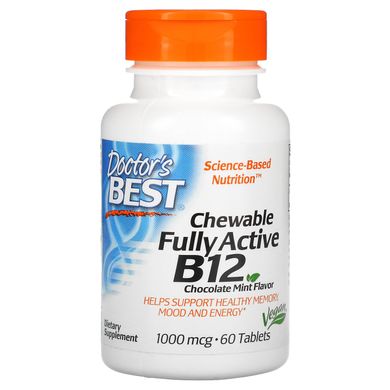 Повністю активний вітамін B12 у жувальній формі шоколад-м'ята Doctor's Best (Chewable Fully Active B12) 1000 мкг 60 таблеток