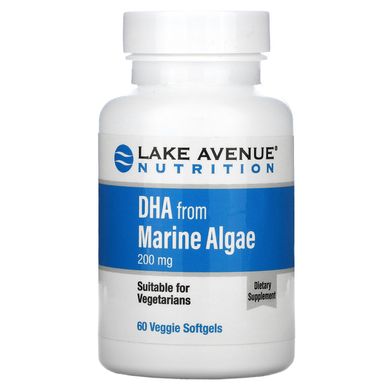 DHA з морських водоростей, вегетаріанська омега, DHA from Marine Algae, Vegetarian Omega, Lake Avenue Nutrition, 200 мг, 60 вегетаріанських капсул