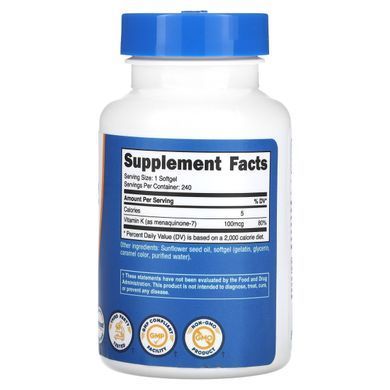 Vitamin K2 Nutricost (MK-7) 100 mcg 240 softgels