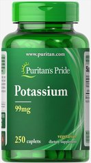 Калій, Potassium, Puritan's Pride, 99 мг, 250 таблеток