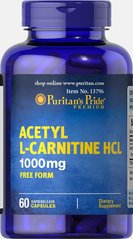 Ацетил L-карнитин, Acetyl L-Carnitine, Puritan's Pride, 1000 мг, 60 капсул купить в Киеве и Украине