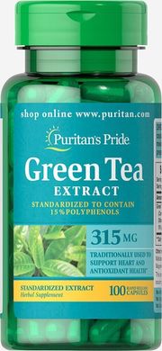 Стандартизований екстракт зеленого чаю, Green Tea Standardized Extract, Puritan's Pride, 315 мг, 100 капсул