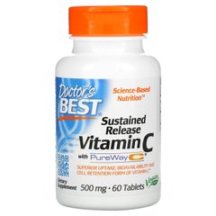 Вітамін С з уповільненим вивільненням, Sustained Release Vitamin C with PureWay-C, Doctor's Best, 500 мг, 60 таблеток