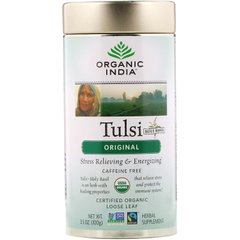 Оригінальний листовий чай Туласі без кофеїну, Organic India, 3,5 унції (100 г)