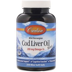 Норвежский рыбий жир Carlson Labs (Cod Liver Oil) 280 мг 250 мини гелевых капсул купить в Киеве и Украине