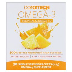 Омега-3 с витамином D Coromega (Omega-3+D) 650 мг/1000 МЕ 30 пакетиков со вкусом апельсина купить в Киеве и Украине