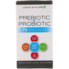 Пребиотик и пробиотик, Prebiotic & Probiotic Complete, Lean & Pure, 25 миллиардов, 30 вегетарианских капсул купить в Киеве и Украине