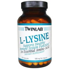 L- лізин, L-lysine, Twinlab, 500 мг, 100 капсул