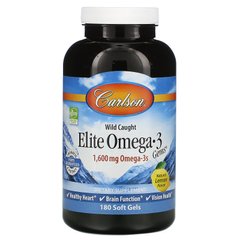 Спіймана в диких умовах риба, Elite Omega-3 Gems, смак натурального лимона, Carlson Labs, 1600 мг, 180 м'яких таблетки