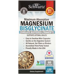 Максимальне поглинання бісгліцината магнію, Maximum Absorption Magnesium Bisglycinate, BioSchwartz, 120 вегетаріанських капсул