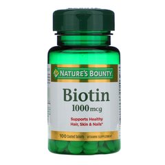 Біотин, Nature's Bounty 1000 мкг, 100 таблеток з оболонкою