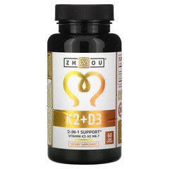 K2 + D3, підтримка 2-в-1, Zhou Nutrition, 60 вегетаріанських капсул