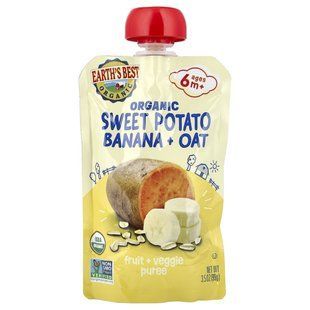 Earth's Best, Organic Fruit + Veggie Puree, 6+ Months, Sweet Potato Banana + Oat, 3.5 oz (99 g) купить в Киеве и Украине