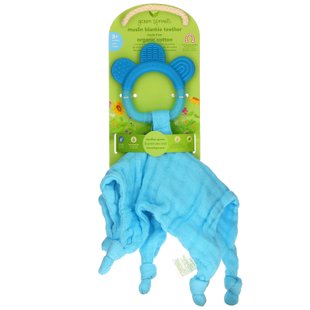 Прорезыватель для зубов, Muslin Blankie Teether, 3+ Months, Aqua, Green Sprouts, 1 шт купить в Киеве и Украине