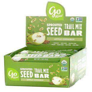 Батончики, смесь из проросших семян, яблочная корица, Sprouted Seed Trail Mix Bar, Apple Cinnamon, Go Raw, 12 батончиков по 1,2 унции (34 г) каждый купить в Киеве и Украине