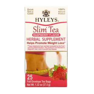 Тонкий чай, со вкусом малины, Slim Tea, Raspberry Flavor, Hyleys Tea, 25 чайных пакетиков в фольговых конвертах, 1,32 унции (37,5 г) купить в Киеве и Украине