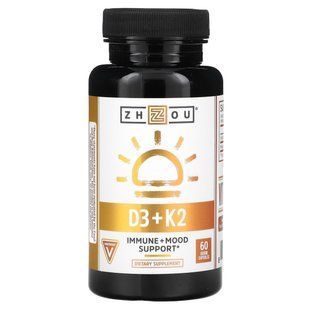 K2 + D3, поддержка 2-в-1, Zhou Nutrition, 60 вегетарианских капсул купить в Киеве и Украине