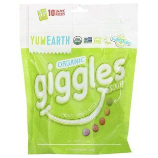 Органические леденцы, Organic Giggles Sour, YumEarth, 10 пакетов с закусками по 0,5 унции (14 г) каждая купить в Киеве и Украине