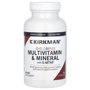Childrens multivitamins/minerals with 5-methyltetrahydrofolate, Kirkman Labs, 120 capsules.