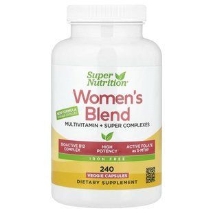 Super Nutrition, мультивитамины для женщин, с растительными компонентами, зеленью, специями и витамином&nbsp;A для поддержки баланса, без железа, 240&nbsp;растительных капсул купить в Киеве и Украине