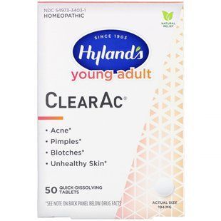 Homeopathic remedy, Young Adult, ClearAc, Hylands, 194 mg, 50 rapidly dissolving tablets.