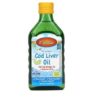 Рыбий жир жидкий из печени трески для детей со вкусом лимона Carlson Labs (Cod liver oil) 250 мл купить в Киеве и Украине