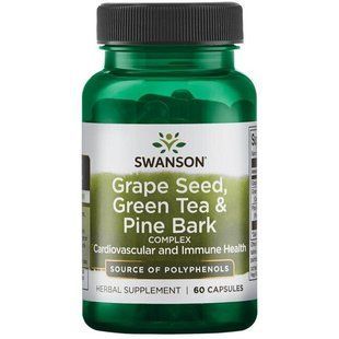Комплекс виноградных косточек, зеленого чая и сосновой коры, Grape Seed, Green Tea & Pine Bark Complex, Swanson, 60 капсул купить в Киеве и Украине