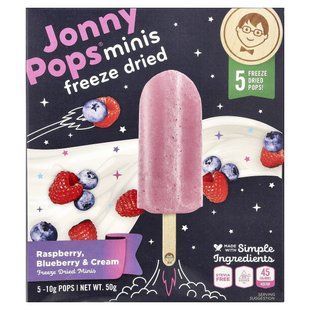 JonnyPops, Freeze Dried Minis, Raspberry, Blueberry & Cream, 5 Pops, 10 g Each