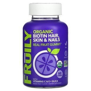 Fruily, Organic biotin for hair, skin and nails, with vitamins C and E, zinc, fruit mix, 60 chewy candies