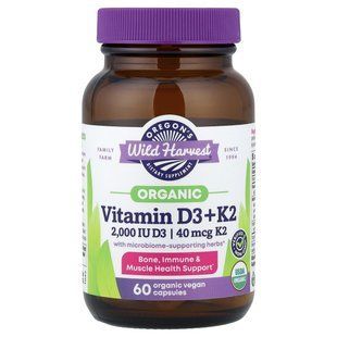 Oregon's Wild Harvest Organic Vitamins D3 & K2 (60 Organic Vegan Capsules)