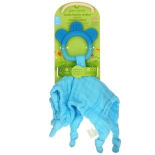 Прорезыватель для зубов, Muslin Blankie Teether, 3+ Months, Aqua, Green Sprouts, 1 шт купить в Киеве и Украине