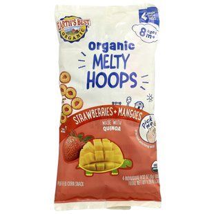 Earth's Best, органический Melty Hoops, кукурузный снек, для детей от 8 месяцев, клубника и манго, 4 порционных упаковки по 9 г (0,32 унции) купить в Киеве и Украине