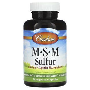 МСМ метилсульфонилметан и сера Carlson Labs (MSM-Sulfur) 1000 мг 90 вегетарианских капсул купить в Киеве и Украине