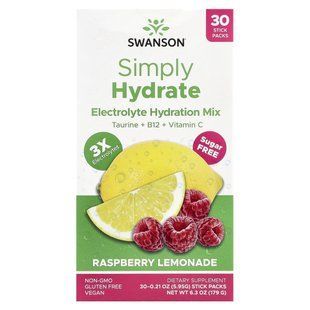 Swanson, Simply Hydrate, Electrolyte Hydration Mix, Sugar Free, Raspberry Lemonade, 30 Stick Packs, 0.21 oz (5.95 g) Each купить в Киеве и Украине