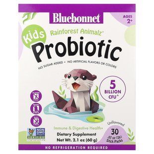 Bluebonnet Nutrition, Kids, Probiotic, Ages 2+, Unflavored, 30 Stick Packs, 0.07 oz (2 g) Each