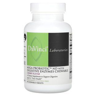 DaVinci Laboratories of Vermont, Mega Probiotic ND із травними ферментами, жувальні таблетки, вишня, 90 жувальних таблеток