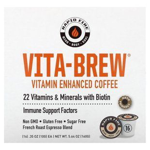 RAPIDFIRE, Vita-Brew, кава з вітамінами, суміш для еспресо французького обсмажування, 16 K чашок по 10 г (0,35 унції)