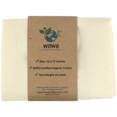 Сертифицированная органическая хлопковая муслиновая сумка Wowe (Certified Organic Cotton Muslin Bag) 1 сумка 30,5 см в x 43 см купить в Киеве и Украине