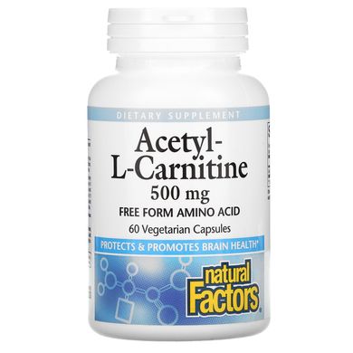 Natural Factors, ацетил L-карнітин, 500 мг, 60 вегетаріанських капсул