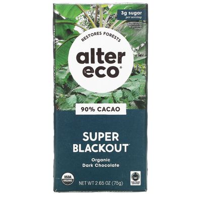 Органічний шоколад, найтемніший Super Blackout, Alter Eco, 75 г