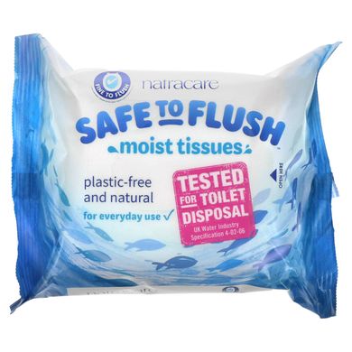 Безпечно змивати, вологі серветки, Safe to Flush, Moist Tissues, Natracare, 30 серветок